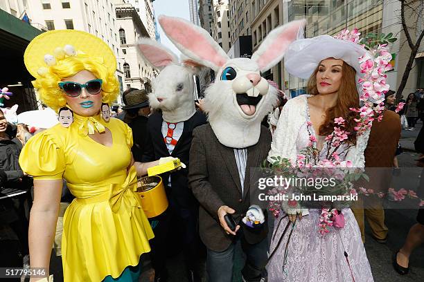 Parade partecipants display costumes during the 2016 New York City Easter Parade on March 27, 2016 in New York City.