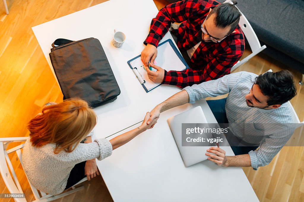 Young woman at a job interview.