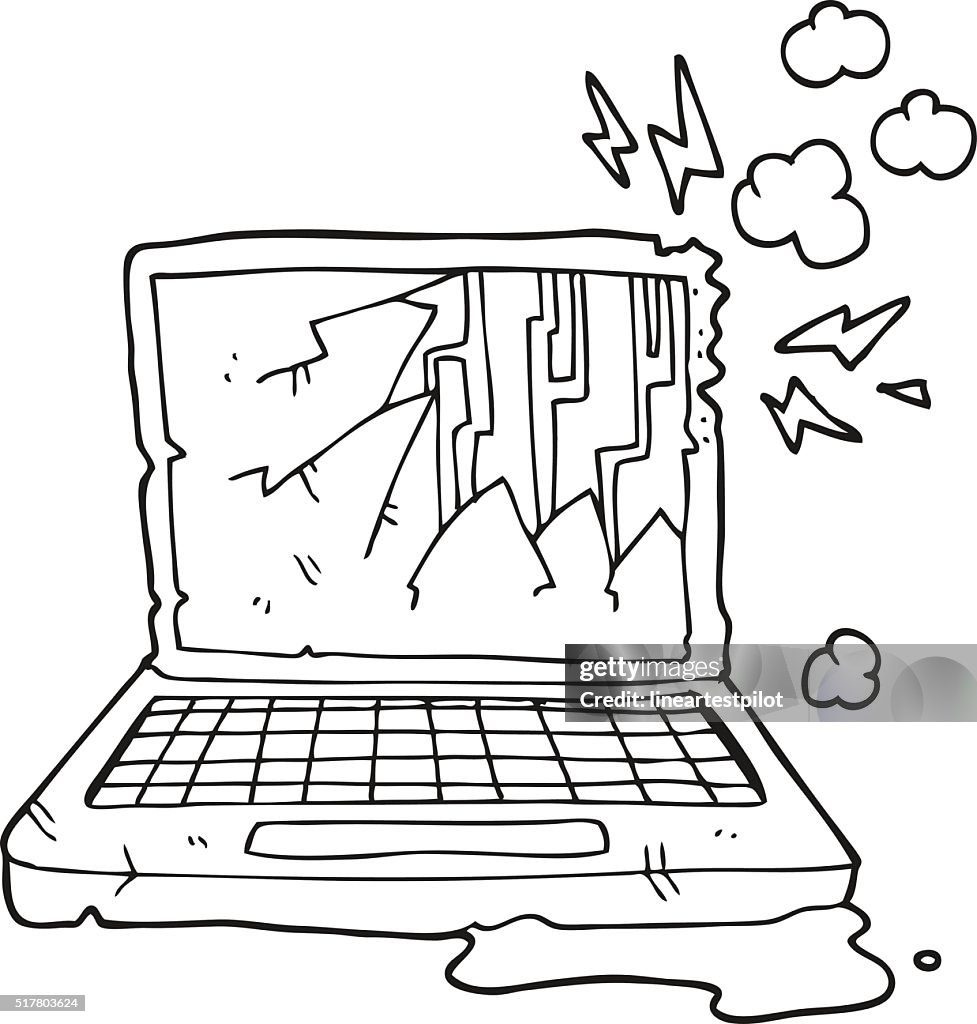 Breakdown Cartoon Computer Black And White Cartoon Broken Computer High-Res Vector Graphic - Getty ...