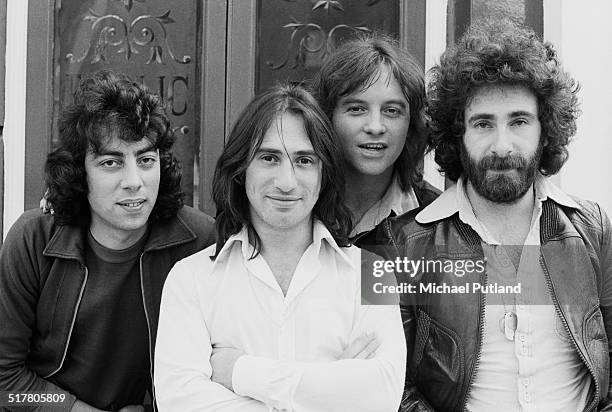English rock band 10cc, May 1974. Left to right: Graham Gouldman, Lol Creme, Eric Stewart and Kevin Godley.