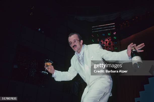 American artist and social activist Keith Haring at his 2nd annual 'Party of Life' at the Palladium, New York City, 22nd January 1985.