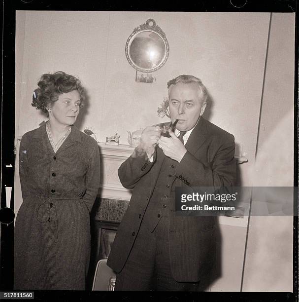 London, England- Far from the hectic battlefield of British politics, Harold Wilson, the new British Labor Party leader, relaxes at his home in...