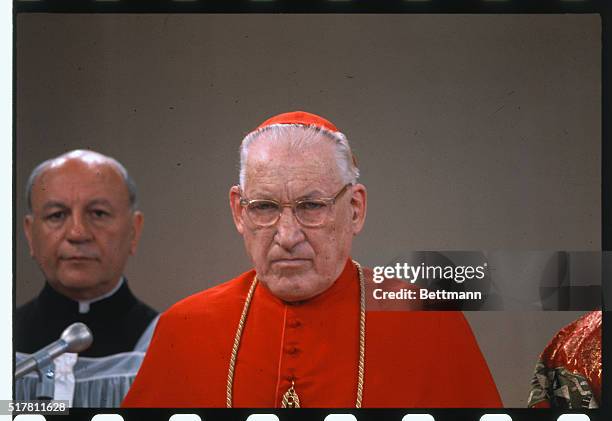 Richard Cardinal Cushing delivers a sermon on television June 29th during a regularly scheduled Sunday morning Shut-in Telecast. The Cardinal was not...