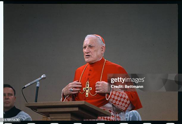 Richard Cardinal Cushing delivers a sermon on television June 29th during a regularly scheduled Sunday morning Shut-in Telecast. The Cardinal was not...