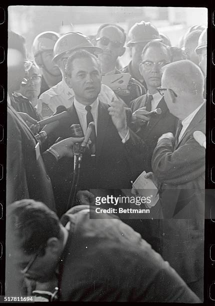 Governor George C Wallace holds impromptu news conference here, after his arrival from Montgomery to carry out his promise to prevent integration of...
