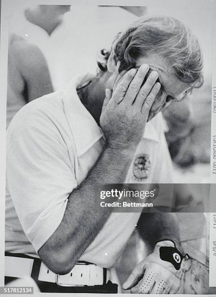 Oakbrook, Illinois: Veteran golfer Bobby Nichols, Akron, Ohio, sits stunned in a tent near the 4th green just after he was knocked down by lightning...