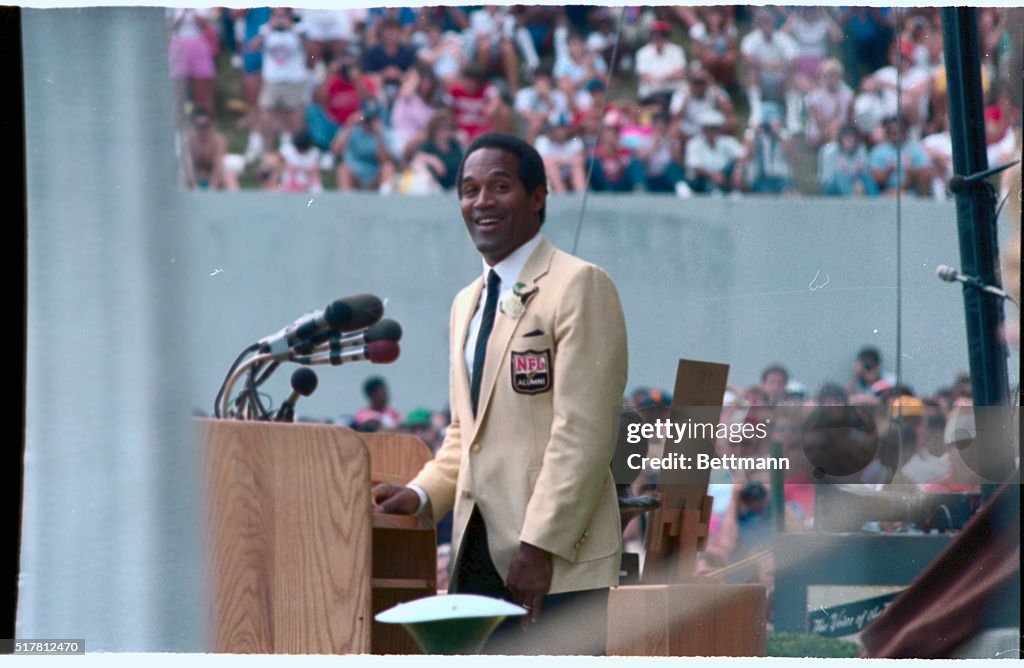 O. J. Simpson at Podium During Hall of Fame Celebration