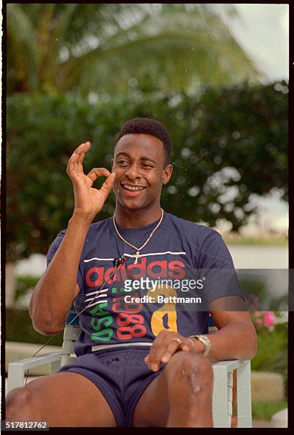 San Francisco 49er wide receiver Jerry Rice gives an OK sign while relaxing at his hotel pool 1/20. Rice gave the signal when asked by the media. If...