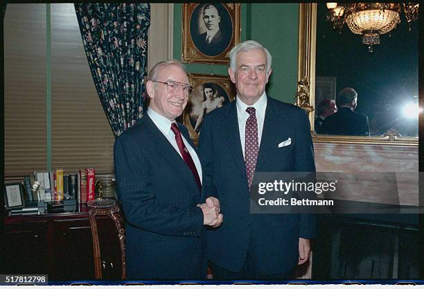 Former house speaker James Wright , with successor Thomas Foley, .