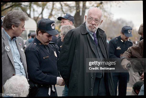 Dr. Benjamin Spock, pioneering pediatrician, political activist at housing protest.