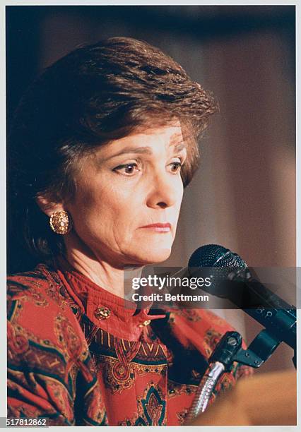 Boston: Massachusetts first lady Kitty Dukakis, facing reporters 3/9 for the first time since she was released form the 31-day stay at the Edgehill...