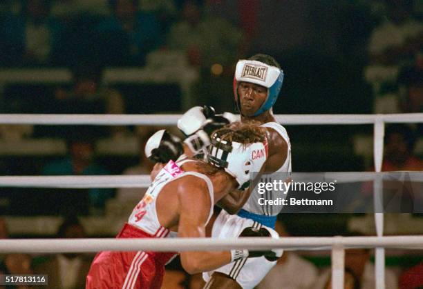 Los Angeles, California: US Olympic boxing. Canada's Wayne Gordon vs. USA' s Mark Breland.