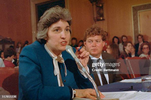 Washington: Eleanor Smeal, president of the National Organization of Women, and Edward Kennedy Jr, appear before the Senate Labor and Human Resources...
