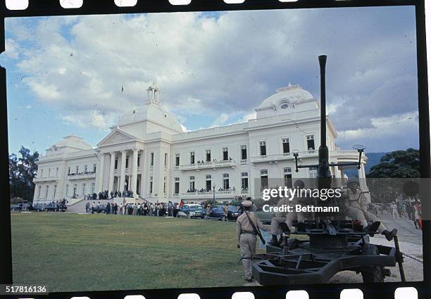 View of the heavily guarded Presidential Palace of President Francois Duvalier.