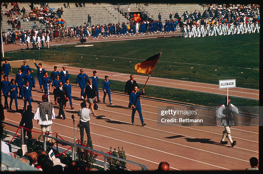 West German Athletes Marching In Open Ceremonies