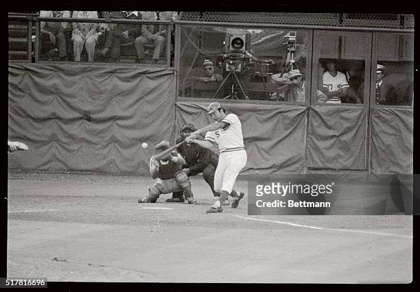 Reds' Johnny Bench homers is the 9th to tie the score against the Philadelphia Phillies. Foster homered before Bench. The Reds went to win 7 to 6 to...