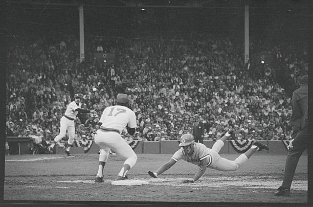 Red Sox pitcher Dick Drago tries picking off Dave Concepcion at first base in ninth inning of the 2nd World Series game as Cecil Cooper covers the...