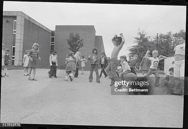Louisville, Kentucky: Second graders at suburban Camp Taylor Elementary School 9/2, play a game of dodge ball 9/2 during the second day of school....