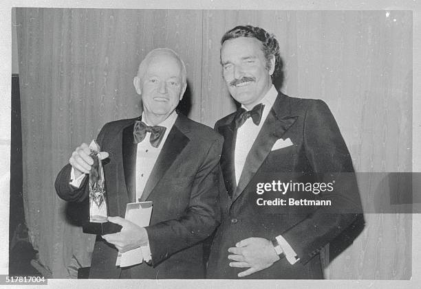 Senator Hubert H. Humphrey of Minn., is presented the 9th annual Cultural Award by Jerry Moss, Chairman of the Board of Recording Industry...
