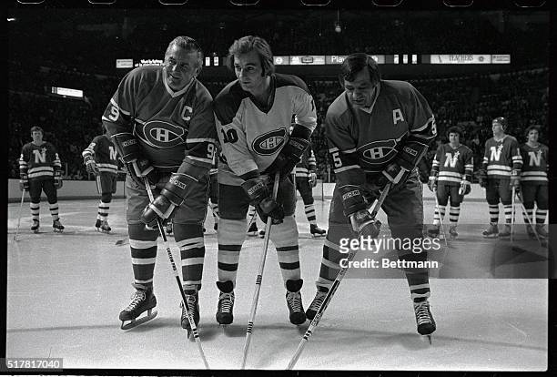 Maurice "Rocket" Richard , Guy Lafleur and Bernie "Boom Boom" Geoffrion were presented with honorary plaques, prior to the Minnesota vs. Montreal...