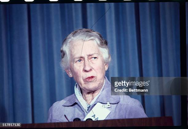 Washington, D.C.: Esther Peterson, President Carter's newly named consumer advisor, briefs reporters at the White House on the president's request...
