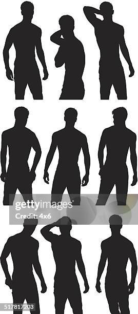 various poses of shirtless man - hands behind head stock illustrations