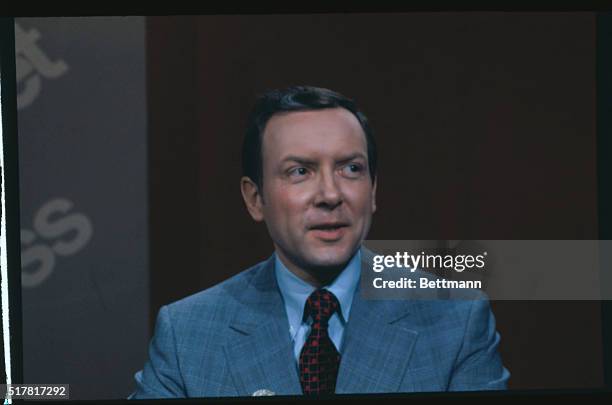 Washington, DC.: Close up of senator Orrin Hatch during TV talk show.