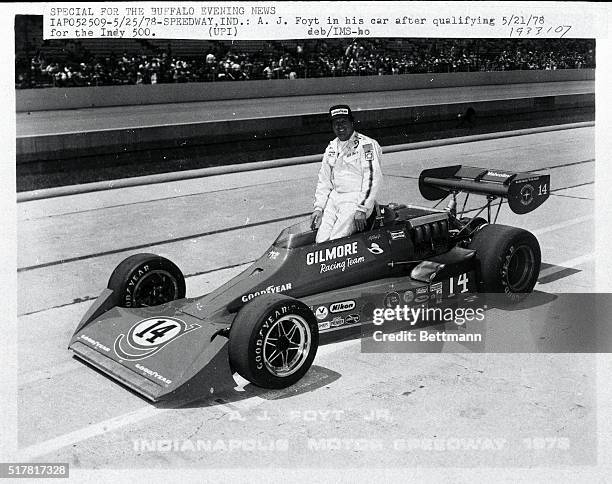 Foyt is shown in his car after qualifying 5/21/1978 for the Indy 500.