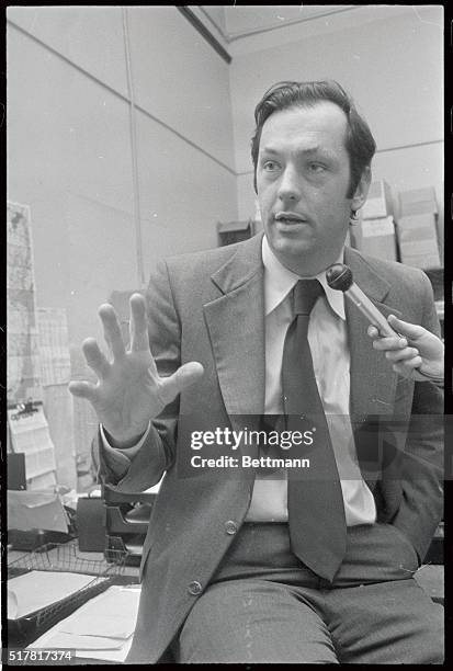 Former Knick basketball star and currently a U.S. Senate candidate, Bill Bradley makes a point during a news conference here on March 6th. Bradley...