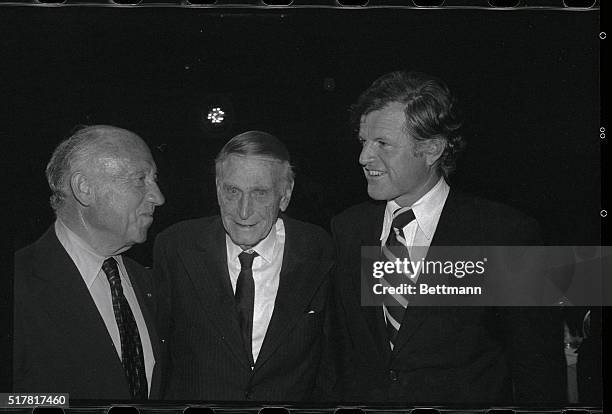 Senator Edward Kennedy, right, Roger Baldwin, founder of the American Civil Liberties Union, center, and Jacob Javits chat before the National...