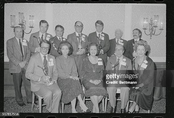 Eight winners of the 33rd annual Albert Lasker Awards and officials of the Albert and Mary Lasker Foundation pose together. They are , seated; Elliot...