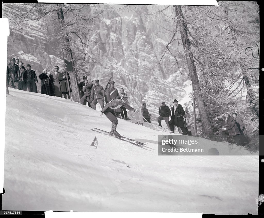 Andrea Mead Lawrence Skiing Down Slope