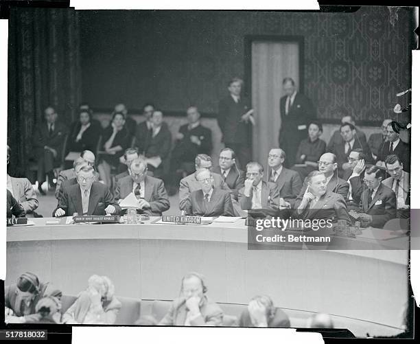 Russia's Arkady Sobolev, , is shown addressing the U. N. Security Council at the showdown session of the "package deal" to admit 18 new countries...