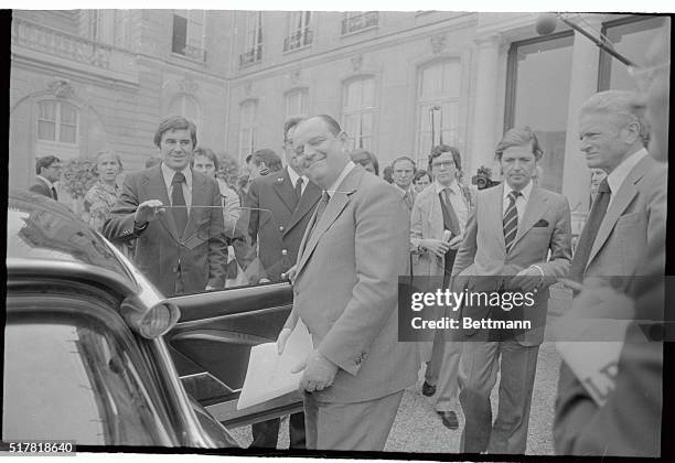 French Prime Minister Raymond Barre leaving Elysee Palace after 9/6 Cabinet meeting. The government approved a 1979 national budget that seeks to...