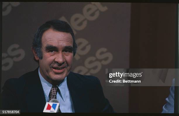 Washington, DC.: Close up of senator Harrison Williams during TV talk show.