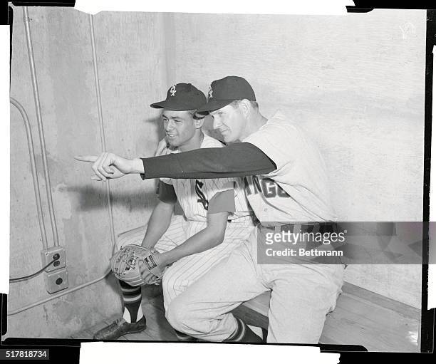 Aparicio and manager Marty Marion of Sox. Marion tells him how to play shortstop.