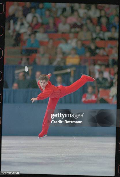 Denver: Paul Wylie of Boston flies through his short program routine at the U.S. Figure Skating Championships. Wylie placed third in the event...