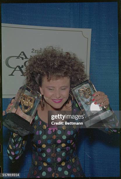 Hollywood: Tracey Ullman shows off her new "earrings" after the star Fox Broadcasting Company's The Tracey Ullman Show" won awards for funniest...