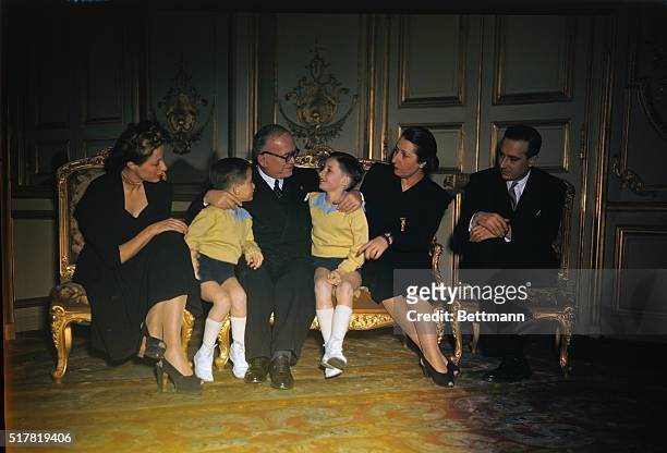 Photo shows French President Vincent Auriol with his wife, his son Paul and his wife, and the two grandchildren, Jean Claude and Jean Pierre.