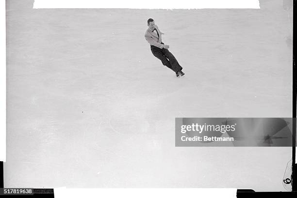 Ace Hayes Allen Jenkins displays his brilliant technique during the free skating part of the men's Olympic figure skating event in which Jenkins took...