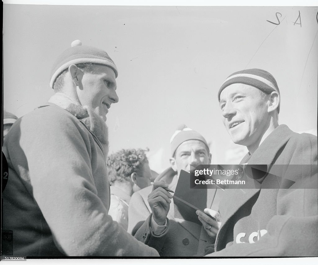 Sixten Jernberg Shaking Hands With Vladimir Kuzin