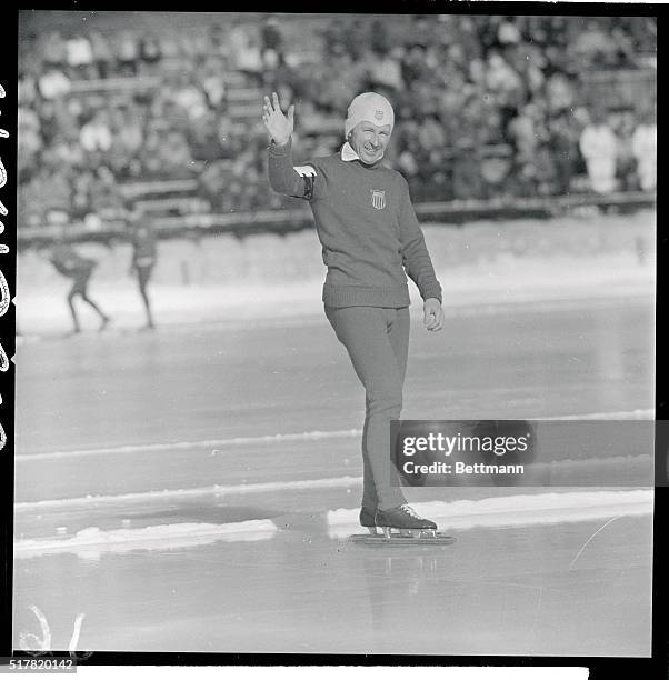 Yuri Mikailov of the USSR, who fell on a curve and ruined his chances of winning speed skating event is shown after his fall.