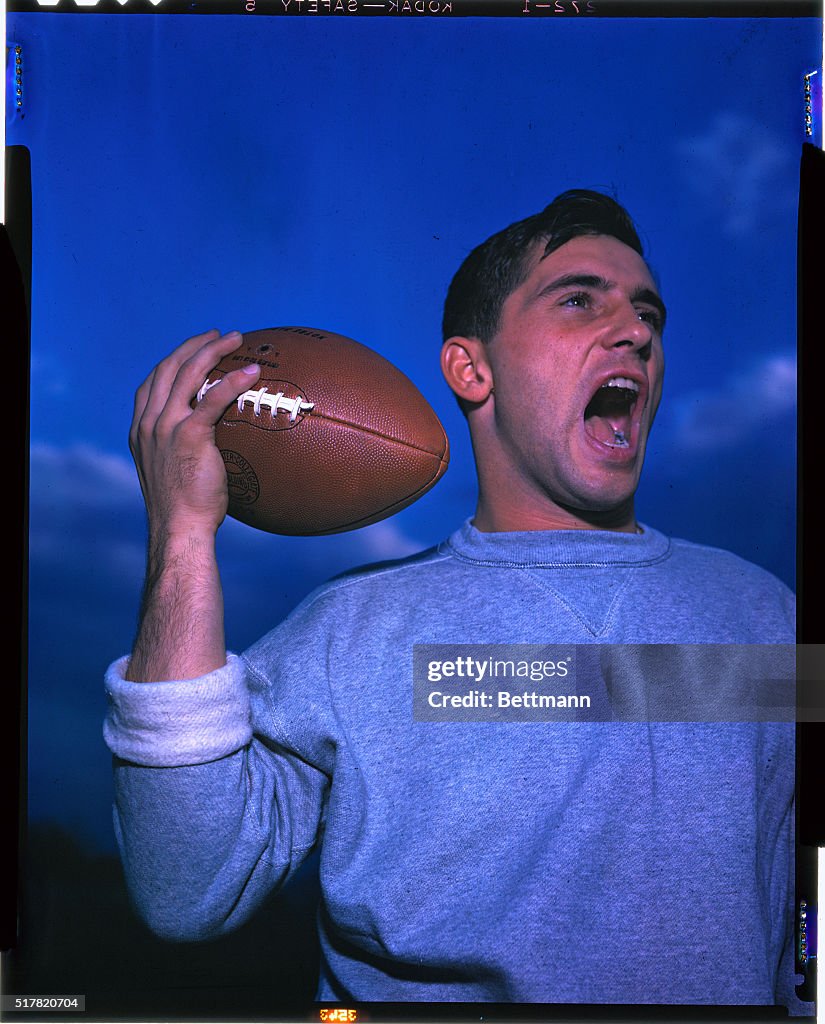 Johnny Lujack Yelling with Football