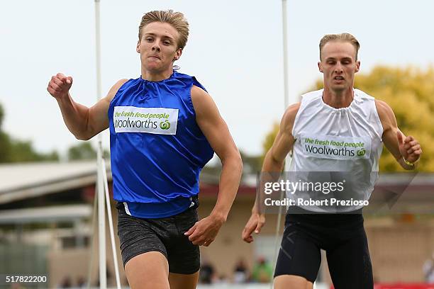 Isaac Dunmall wins Men's 120m Semi final 4 during the 2016 Stawell Gift on March 28, 2016 in Stawell, Australia.