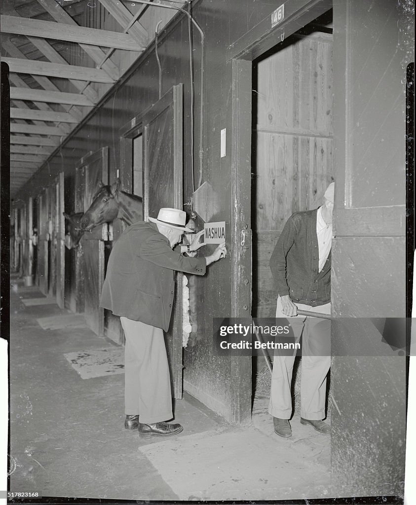 Sunny Jim Fitzsimmons Displaying Sign in Horse Stables