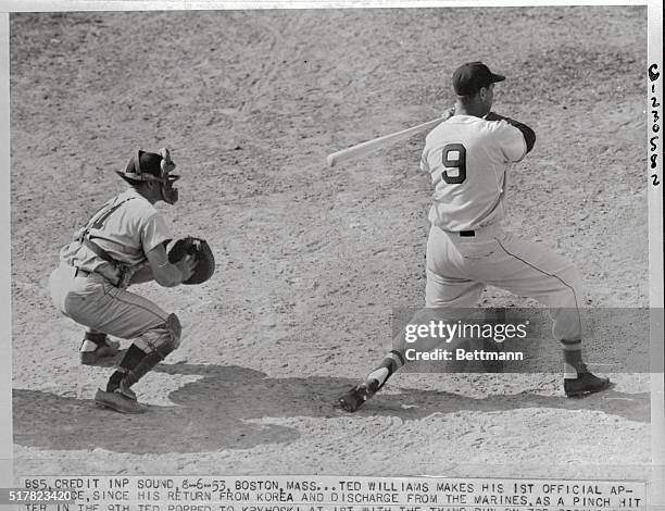 Boston, MA-ORIGINAL CAPTION READS: Ted Williams made his Post-War bow in the Boston Red Sox lineup as a ninth inning pinch hitter in today's game...