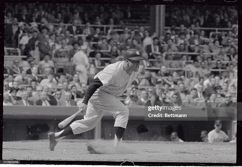 Mickey Mantle Batting in Action