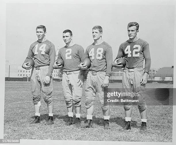 Notre Dame football players, left to right: John Lattner, Tom Carey, Neil Worden and Joe Heap.
