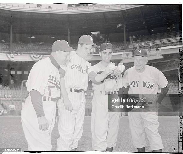 American league all star manager Casey Stengel, American league starting pitcher Billie pierce of Chicago White Sox, National league starting pitcher...