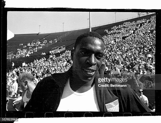 Bob Hayes, Florida A&M sprinter after winning 100 meters at Olympic trials in Los Angeles, California.